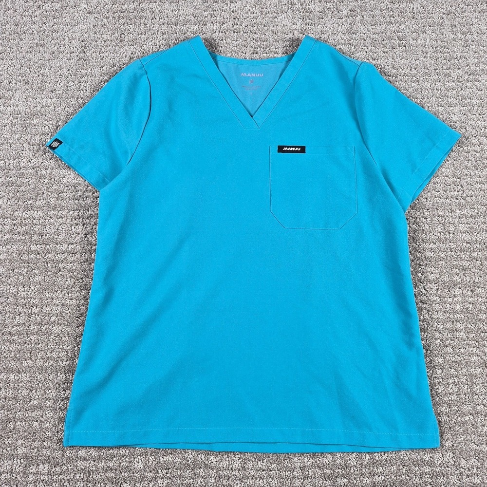 Jaanuu Womens Scrub Top S Caribbean Blue V-Neck W10001 Rhena Essential